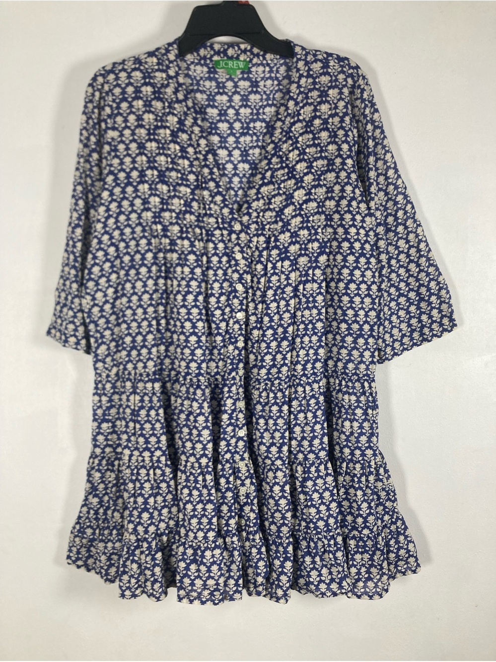 J.Crew Blue Stamp Floral Cotton Voile Tiered Cover-Up Dress BQ964 SU23 Small